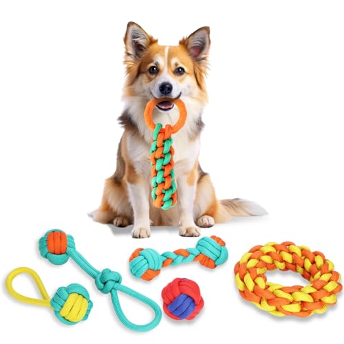 Aitmexcn Dog Rope Toys 6 Pack, Puppy Teething Toys for Small Medium Breed, Sturdy Cotton Chew Tug Ropes Indoor/Outdoor, Exercise Interactive Tug of War Dog Toys for Boredom, Teeth Clean - size: 6 Pack-Medium