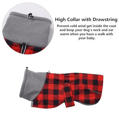 Dachshund Coats Waterproof Perfect for Dachshunds Sausage Weiner Dog Winter Coat with Padded Fleece Puppy Snowsuit with Adjustable Bands Reflective Stripe - PlaidRed - S - color: Plaid Red, size: Small