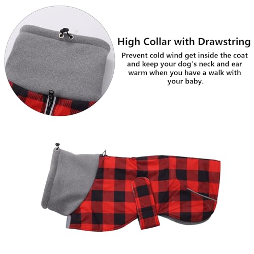 Dachshund Coats Waterproof Suitable for Dachshunds Sausage Weiner Dog Winter Coat Padded Fleece Puppy Snowsuit with Adjustable Bands Reflective Stripe - Plaid Red - L - color: Plaid Red, size: Large