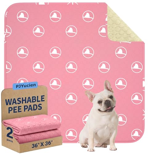 PJYuCien 2 Pack 36"x36" Reusable Playpen Training Pad for Puppies, Pink | Ideal for Small Animals, Dog Crate Pad, Travel Mat, Sofa Protector, Non-slip Dotted Bottom, Machine Washable - color: Pink White, size: 36"x36" (2 Packs)