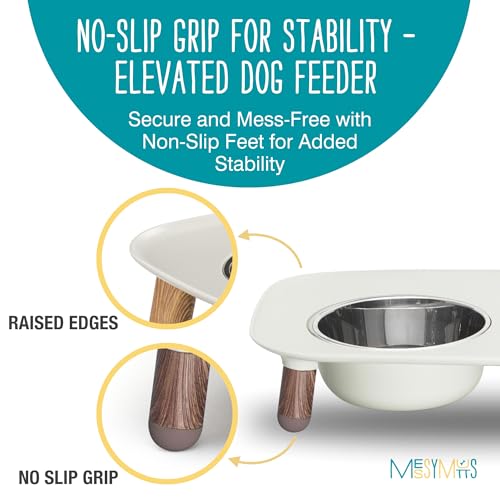 Messy Mutts Elevated Double Feeder with Stainless Bowls | Adjustable Height 3”, 5”, or 10” | Adjustable Standing Feeder for Dogs | 5 Cups per Bowl | Light Grey with Faux Wood Legs - color: Light Grey, Faux Wood Legs