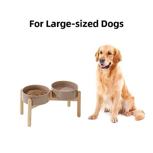 Havniva 8.3inch Ceramic Raised Dog Bowl with Stand, Double Dog Bowls Elevated for Large Breed Dog Food and Water Bowl Set Non-Slip Dog Dish Large Capacity Feeding Pet Water Bowl - color: 2 Bowls+Stand - Brown Coffee, size: 8.3inch