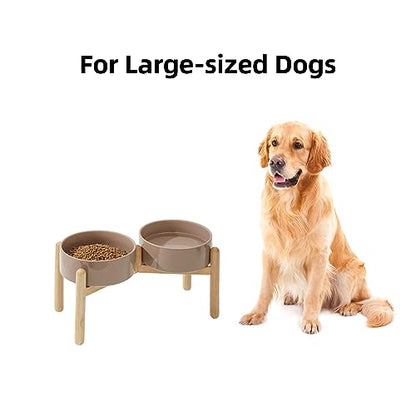 Havniva 8.3inch Ceramic Raised Dog Bowl with Stand, Double Dog Bowls Elevated for Large Breed Dog Food and Water Bowl Set Non-Slip Dog Dish Large Capacity Feeding Pet Water Bowl - color: 2 Bowls+Stand - Brown Coffee, size: 8.3inch