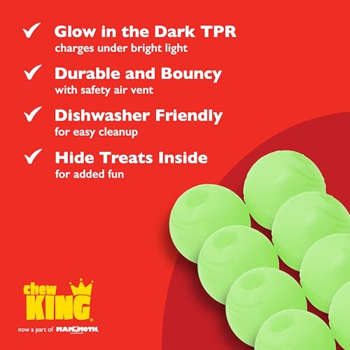 Chew King by Mammoth Glow-in-the-Dark Dog Fetch Balls (8-Pack), Lattice Rubber Balls for Night Play, High Bounce Fetch Toys, Rechargeable Under Any Light, Medium 2.5" - color: I) 8-Pack (2.5" Balls)