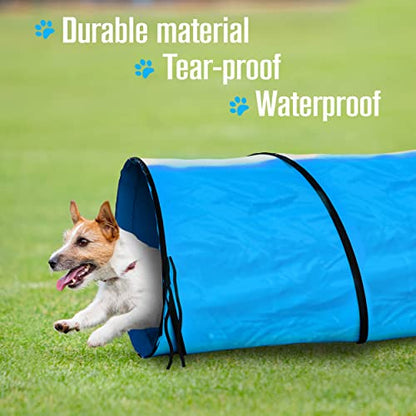 Houseables Dog Tunnel, Dog Agility Tunnel, Agility Equipment, 18 Feet, Puppy Obstacle Course, Pet Playground, Crawling, Small, Medium, Large, Indoor/Outdoor, Play, Pop Up Set, Exercise Tube, Toy, Blue - color: Blue