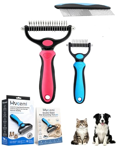 Double-Sided Pet Grooming Tool pro Brush for Deshedding Dog Brush Removes Tangles Knots and Loose Fur Long Haired Pet Brushes Comb for Dogs & Cats Pets Hair Remover Shedding(2pcmixA(blueM+redL)) - color: 2pcmixA(blueM+redL)