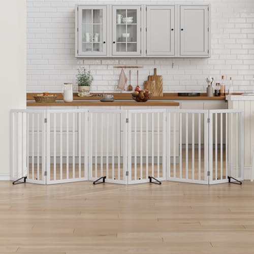 Dog Gate 32" Tall Freestanding Dog Gate for Doorways Foldable Pet Gate for Dogs Indoor (White,6 Panel) - color: White, size: 32inches Tall-6 Panels