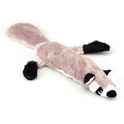 5 Pack Plush No Stuffing Double Squeaker Dog Toys, Tiger, Raccoon, Skunk, Fox, and Lion for Small, Medium and Large Dogs