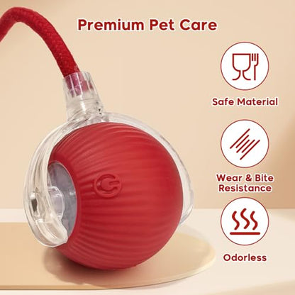 Interactive Dog & Cat Electric Active Toys, Smart Rolling Ball for Dogs & Cats, 360° Smart Automatic Rolling Pet Ball, Fast Moving Toy for Bored Indoor Kitty, Rechargeable(Red)