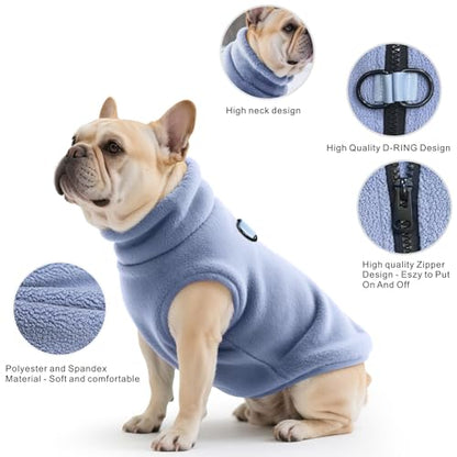 Idepet Dog Fleece Vest Sweater Zip Up Warm Pullover Dogs Jacket with D-Ring Leash Winter Cold Weater Coat Pet Sweatershirt Clothes Hoodie for Small Medium Dogs Boy Girl(Sky Blue,XS) - color: Sky Blue, size: XS