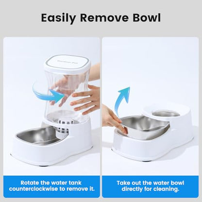 Gardner Pet Automatic Dog Water Dispenser Gravity Stainless Steel Water Waterer Feeder, Large Capacity Water Feeding Bowls for Medium & Large-Sized Dogs Cats Other Pets -(2.1 Gallon) - color: White, size: 2.1 Gallon