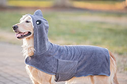 BoxDog Wearable Microfiber Dog Towel with Monster or Shark Hoodie | Soft Dog Bathrobe (Small, Grey Shark) - color: Grey Shark, size: Small