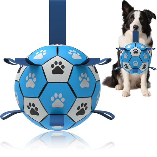 Dog Soccer Ball, Interactive Toys for Tug of War, Puppy Birthday Gifts, Tug Toy, Water Toy, Durable Balls for Small & Medium Size(8 inch-Blue) - color: Deep Blue, size: Large Size 3