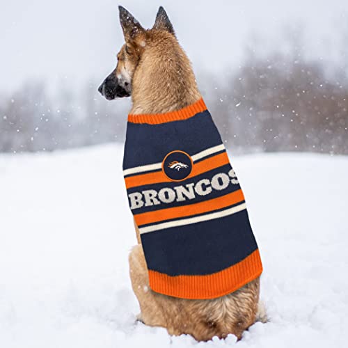NFL Denver Broncos Dog Sweater, Size Medium. Warm and Cozy Knit Pet Sweater with NFL Team Logo, Best Puppy Sweater for Large and Small Dogs - color: Denver Broncos, size: Medium