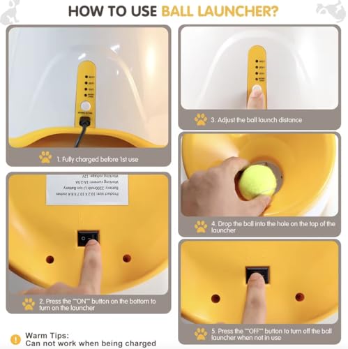 Automatic Dog Ball Launcher for Small & Medium Dogs, Interactive Dog Fetch Machine with 3 Distance Settings (10–30 ft), Mini Tennis Ball Thrower Includes 6 Balls, Indoor Outdoor Dog Toy - Orange