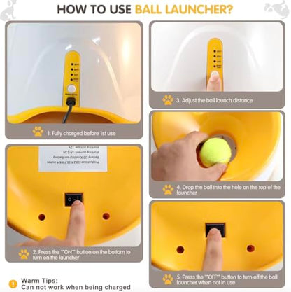 Automatic Dog Ball Launcher for Small & Medium Dogs, Interactive Dog Fetch Machine with 3 Distance Settings (10–30 ft), Mini Tennis Ball Thrower Includes 6 Balls, Indoor Outdoor Dog Toy - Orange