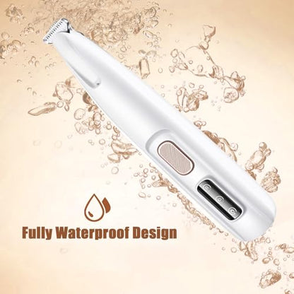 Dog Paw Trimmer with LED Light, 2025 Upgraded Waterproof Rechargeable Electric Pet Grooming Tool, 18 mm Widen Blade, 35 dB Low Noise,Includes Replacement Blades for Dogs and Cats - color: White