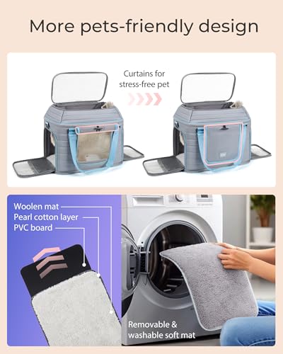Top-Expandable Pet Carrier: NOBLE DUCK Airline Approved Pet Travel Bag for Cats/Dogs Up to 20 Lbs | Soft-Sided, Multi-Sided Breathable with Anti-Escape Zipper & Privacy Curtain to Reduce Stress - color: 2-Green, size: Medium
