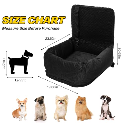 Dog Car Seat for Small Medium Dogs Up to 40lbs, Detachable Washable Soft Pet Booster Travel Bed for Front & Black Seat with Safety Leash Belt - color: Black
