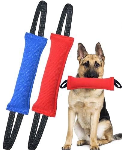 Clysoru Dog Tug Toy Double Pack Tough Jute Bite Pillow Training Equipment Puppy to Large Dogs Interactive - color: Blue red