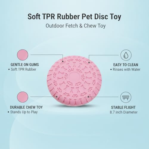Compatible with Interactive Fetch Play, Soft TPR Rubber Dog Flying Disc, Flexible 8.7 Inch Outdoor Toy for Dogs - color: Pink