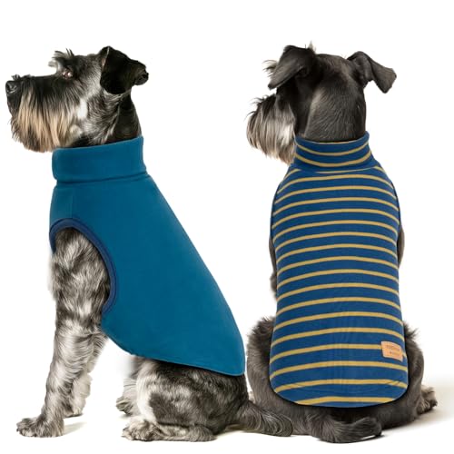 KYEESE 2Pack Dog Sweater Warm Dogs Clothes Pets Sweatshirt Soft Turtleneck Small Pets Sweaters Pet Coats Stretchy Dog Sweaters for Small Dogs Male - color: 2# Stripe+Navyblue, size: Large (12-18lbs)