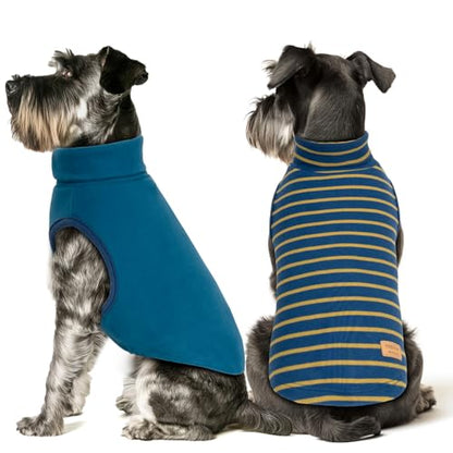 KYEESE 2Pack Dog Sweater Warm Dogs Clothes Pets Sweatshirt Soft Turtleneck Small Pets Sweaters Pet Coats Stretchy Dog Sweaters for Small Dogs Male - color: 2# Stripe+Navyblue, size: Large (12-18lbs)