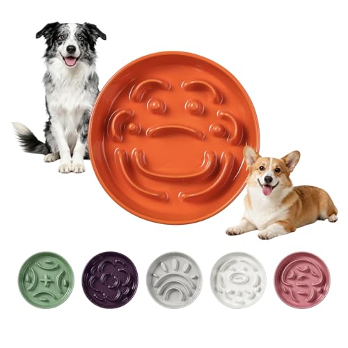 Ceramic Slow Feeder Dog Bowl, 1.8 Cups Anti -Slip Slow Feeding Bowl to Slow Down Eating, 8.2 Inch Dog Food Dish for Medium to Large Breeds, Orange - color: Orange, size: Medium