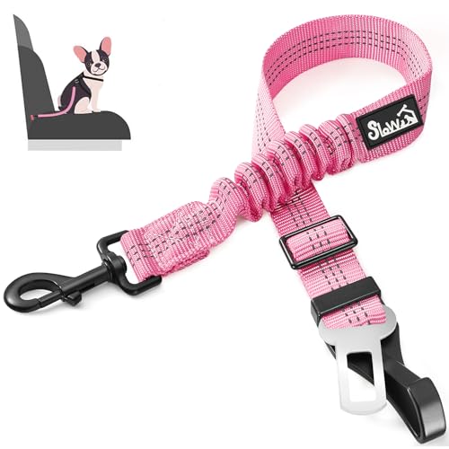 SlowTon Dog Seat Belt for Car, Adjustable 3 in 1 Dog Seatbelt with Elastic Bungee Buffer, Nylon Heavy Duty Dog Car Harness Reflective Safety Tether Leash with Latch Hook Clip Pink - color: Pink