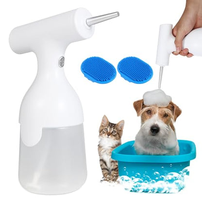 Dog Bath Brush and Foam Machine | Dog Shampoo Brush | Dog Wash Accessories | Rechargeable Shampoo and Soap Dispenser, White