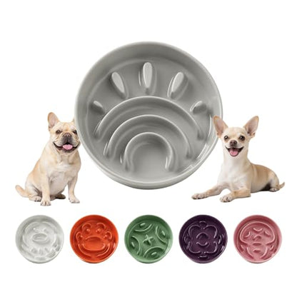 Ceramic Slow Feeder Dog Bowl, 0.8 Cups Anti -Slip Slow Feeding Bowl to Slow Down Eating, 6.3 Inch Dog Food Dish for Small Breeds, Grey - color: Grey, size: Small