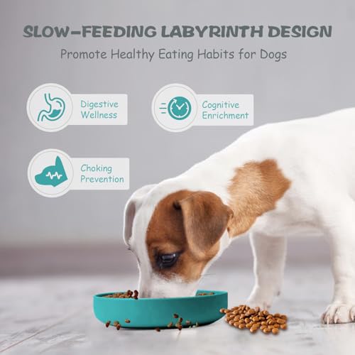 Lesipee Slow Feeder Dog Bowl for Large & Small Pets, Anti Choking Puzzle Dog Food Lick Mat with Non-Slip Base, Interactive Pet Slow Eating, Silicone Licking Mat Cat Feeding Bowl for Puppies & Cats - color: Blue