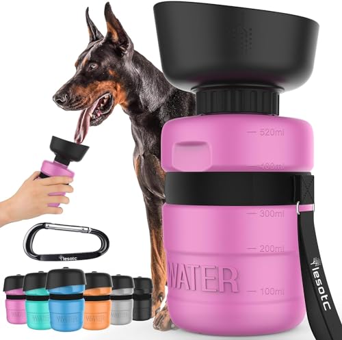 lesotc Dog Water Bottle, Portable Pet Dispenser with Water Bowl, Leak Proof Pet Travel Squeeze Bottle, Puppy Essentials Dog Stuff Accessories for Outdoor Walking, Hiking, Camping - color: Pink, size: 18 Ounces