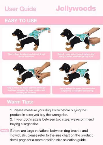 Jollywoods 3 Pack Washable Female Dog Diaper Onesie Sanitary Pantie with Adjustable Suspender, Reusable Fixed Doggie Diapers, Super Absorbent Leakproof for Small Medium Large Dog in Heat Cycle XL - size: X-Large(15"-24" Waist)