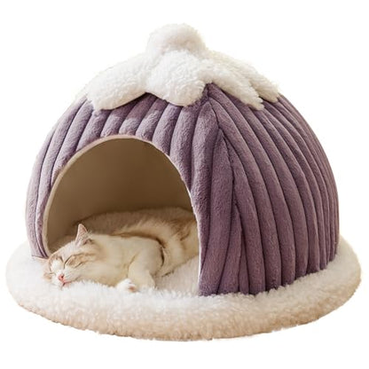 Cat Cave Bed for Indoor Cat - Cat Cave Beds with Machine Washable Slip Resistant Bottom,Kitten Bed,Pumpkin Cat Beds
