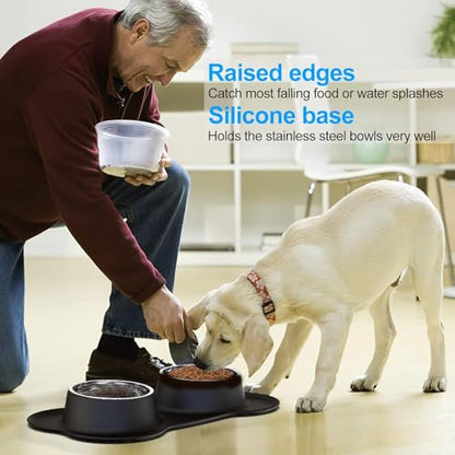 Dog Bowls Stainless Steel Dog Food Water Bowl Set with Stand, Feeding Bowls No Spill Non-Skid Silicone Mat, Dog Dishes for Small Medium Large Size Dog Puppy Pet Food Bowls, Black, 4 Cup - size: Large/38oz each