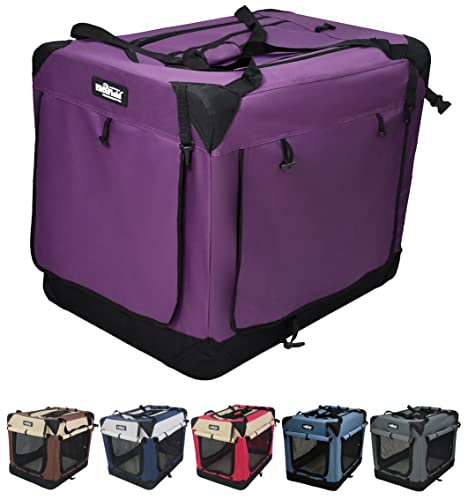 EliteField 4-Door Folding Soft Dog Crate with Curtains, Carrying Bag and Fleece Bed (2 Year Warranty), Indoor & Outdoor Pet Home (20" L x 14" W x 14" H, Purple+4 Door Curtains) - color: Purple+4 Door Curtains, size: 20.0"L x 14.0"W x 14.0"H