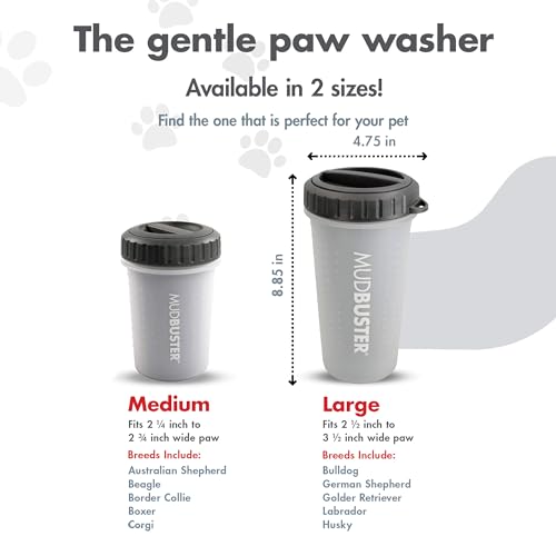 Dexas Lidded MudBuster Large Dog Paw Cleaner, Light Gray, Fits 2.5"-3.5" Wide Paws Gentle Silicone Bristles for Quick, Easy Cleaning - color: Light Gray, size: Large with Lid