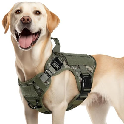 rabbitgoo Tactical Dog Harness Medium Sized, Heavy Duty Pet Harness with Handle, No-Pull Service Vest Medium Breed, Adjustable Military Dog Vest for Training Hunting Walking, Green Camo, M - color: Green Camo, size: Medium