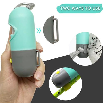 Dog Poop Bag Holder with LED Flashlight for Night Walks,Silicone Tether & Panda Pattern Clip for Used Bags, Hands-Free Metal Leash Carabiner, Includes 15 Scented Waste Bags (Crystal Blue) - color: Crystal Blue