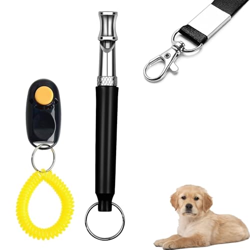 Dog Training Kit,Dog Whistle to Stop Barking Neighbors Dog,Dog Clicker for Training,Adjustable Ultrasonic Silent Dog Whistle(Black).