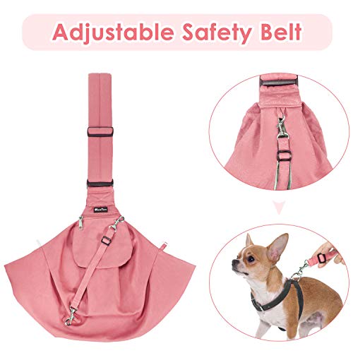 SlowTon Dog Carrier Sling - Thick Padded Shoulder Strap Adjustable Dog Carriers for Small Dogs, Puppy Carrier Purse for Pet Cat with Front Zipper Pocket Safety Belt Machine Washable (Pink M) - color: I-Peach Cotton Fabric