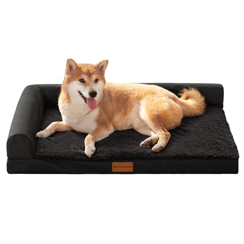 Patas Lague Orthopedic Dog Bed Medium Size Dog 30''X20'', Waterproof L Bolster Medium Pet Sofa Beds with Removable Washable Cover, Soft Pet Couch Crate Mat with Nonskid Bottom, Black - color: Black, size: 30"L x 20"W x 3.5"Th