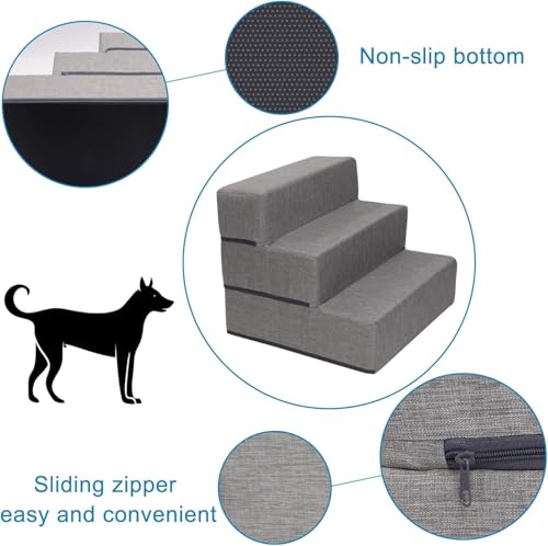 Elevon Dog Stairs for Bed 18" H, 3-Step Dog Steps for High Bed and Couch, Pet Steps for Small Dogs and Cats, Non-Slip Balanced Pet Ramp Indoor, Grey - style: 3-Step/ Gray