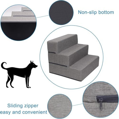 Elevon Dog Stairs for Bed 18" H, 3-Step Dog Steps for High Bed and Couch, Pet Steps for Small Dogs and Cats, Non-Slip Balanced Pet Ramp Indoor, Grey - style: 3-Step/ Gray