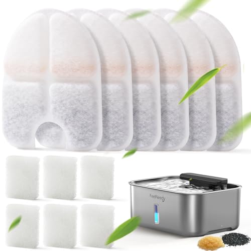 FEELNEEDY 6 Packs Dog Water Fountain Filters & 6 Packs Pump Filters Sponges Replacement, Pet Water Fountain Filter for 3.5Gal/13L Dog Water Dispenser (FN-W13) - color: 6 Filters & 6 Sponges