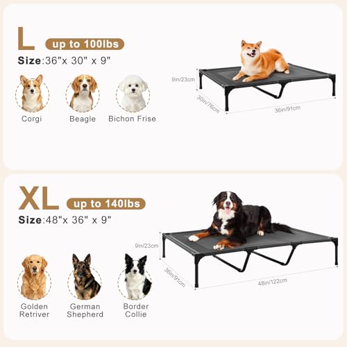 petizer Large Cooling Elevated Dog Bed, Heavy Duty Anti-Sag Summer Camping Dog Cot, Breathable & Waterproof Raised Pet Bed with Sturdy Center Support Bars, 36x30x9 Inches, Blue - color: Blue, size: 36"L x 30"W x 9"H