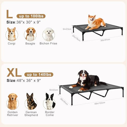 petizer Large Cooling Elevated Dog Bed, Heavy Duty Anti-Sag Summer Camping Dog Cot, Breathable & Waterproof Raised Pet Bed with Sturdy Center Support Bars, 36x30x9 Inches, Blue - color: Blue, size: 36"L x 30"W x 9"H