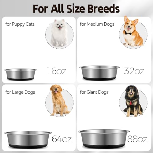 Stainless Steel Dog Bowls, Non Slip Dog Metal Bowls, 2 Pack Food and Water Pet Feeders Heavy Duty Dishwasher Safe (64oz, 8cup) - size: L-64oz,8cup