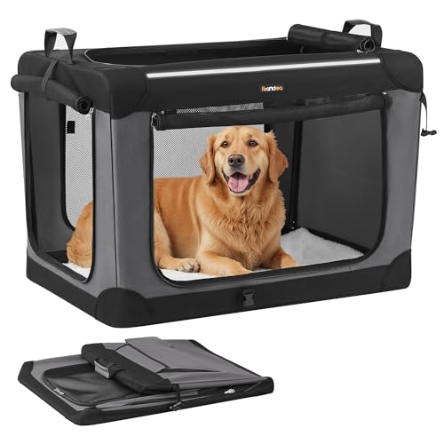 Feandrea Collapsible Dog Crate, 36-Inch Portable Dog Travel Crate for Large Dogs, Oxford Fabric Pet Carrier with 4 Mesh Doors, Handles, Storage Pocket, Water Bottle Holder, Ink Black UPDC019B01 - size: XL（36"L x 25"W x 25"H)